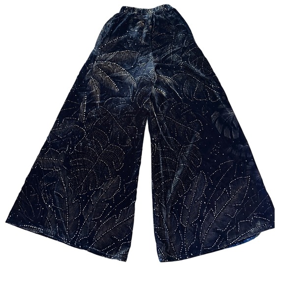 Farm Rio Anthropologie Velvet Wide Leg Pants Sz XS Black Gold Sparkle Designer - Picture 10 of 16